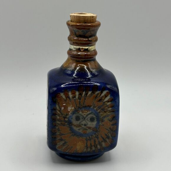 Ken Edward’s Tonalá inspired tequila pottery decanter vase flask with cork 4”